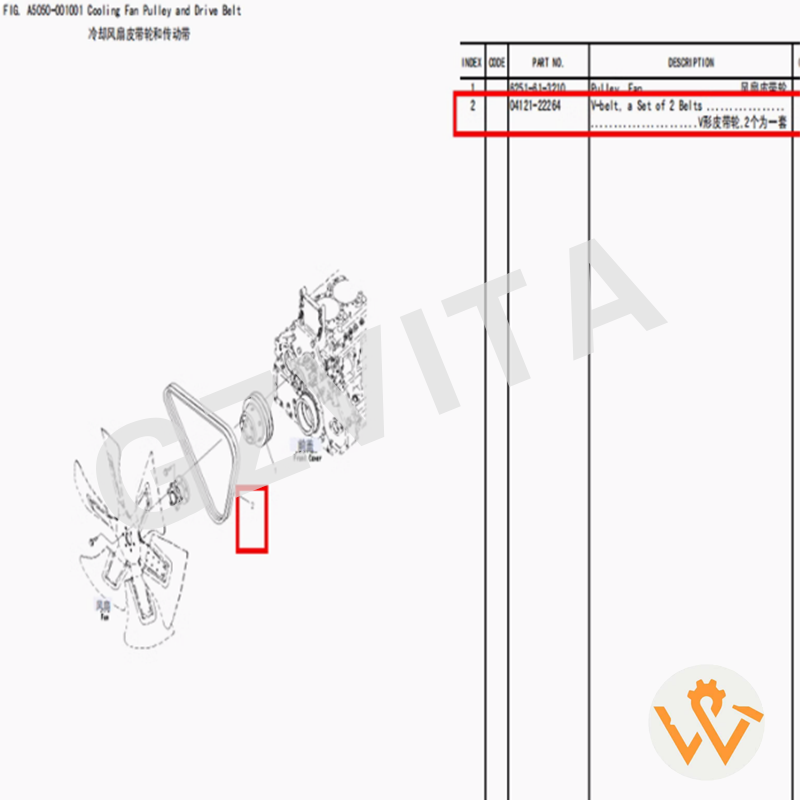 Factory Direct Sale Guaranteed 04121-22264 Fan Belt for 6156-61-3540 6D125 Excavators Pc400-8.png